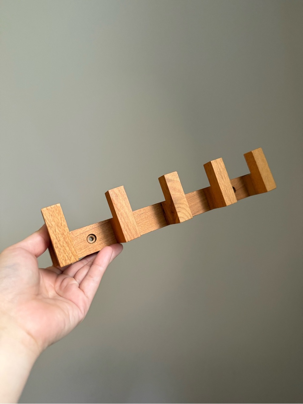 5 Hook Teak Wood Wall Hanger MCM Vintage Home Decor